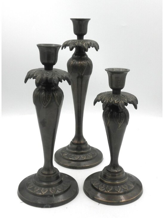 Unbranded Other - Bronze Tone Elegant Vintage Graduated Metal Candlestick Holders Set of 3